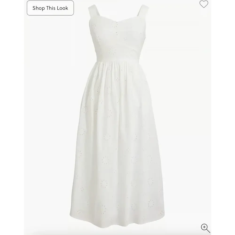 NEW J.Crew Eyelet Midi Dress Cotton Cottagecore Pockets Retro A Line White US 6